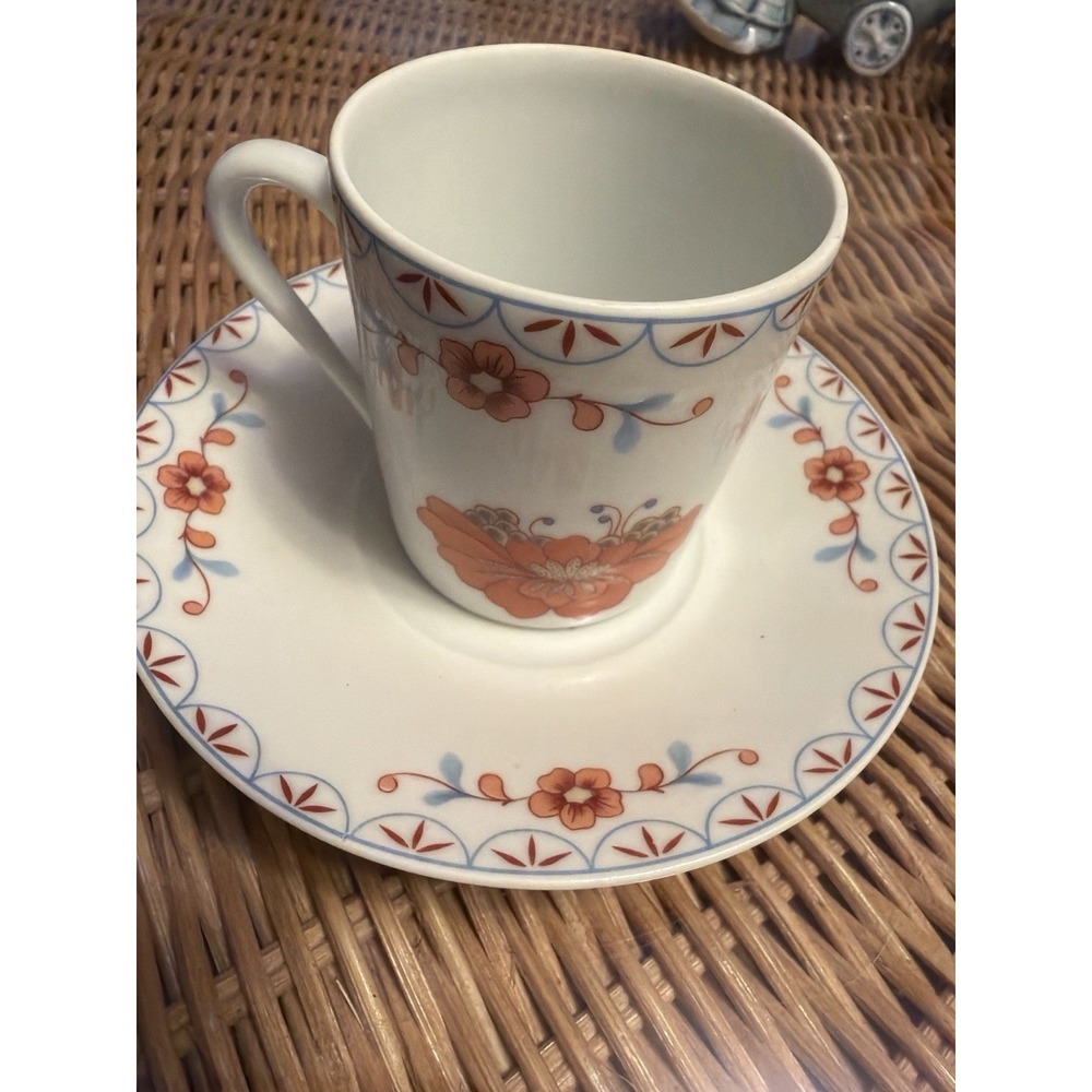 Philippe Deshoulieres Demitasse Cup Saucer Limoges France Orange Floral Scroll